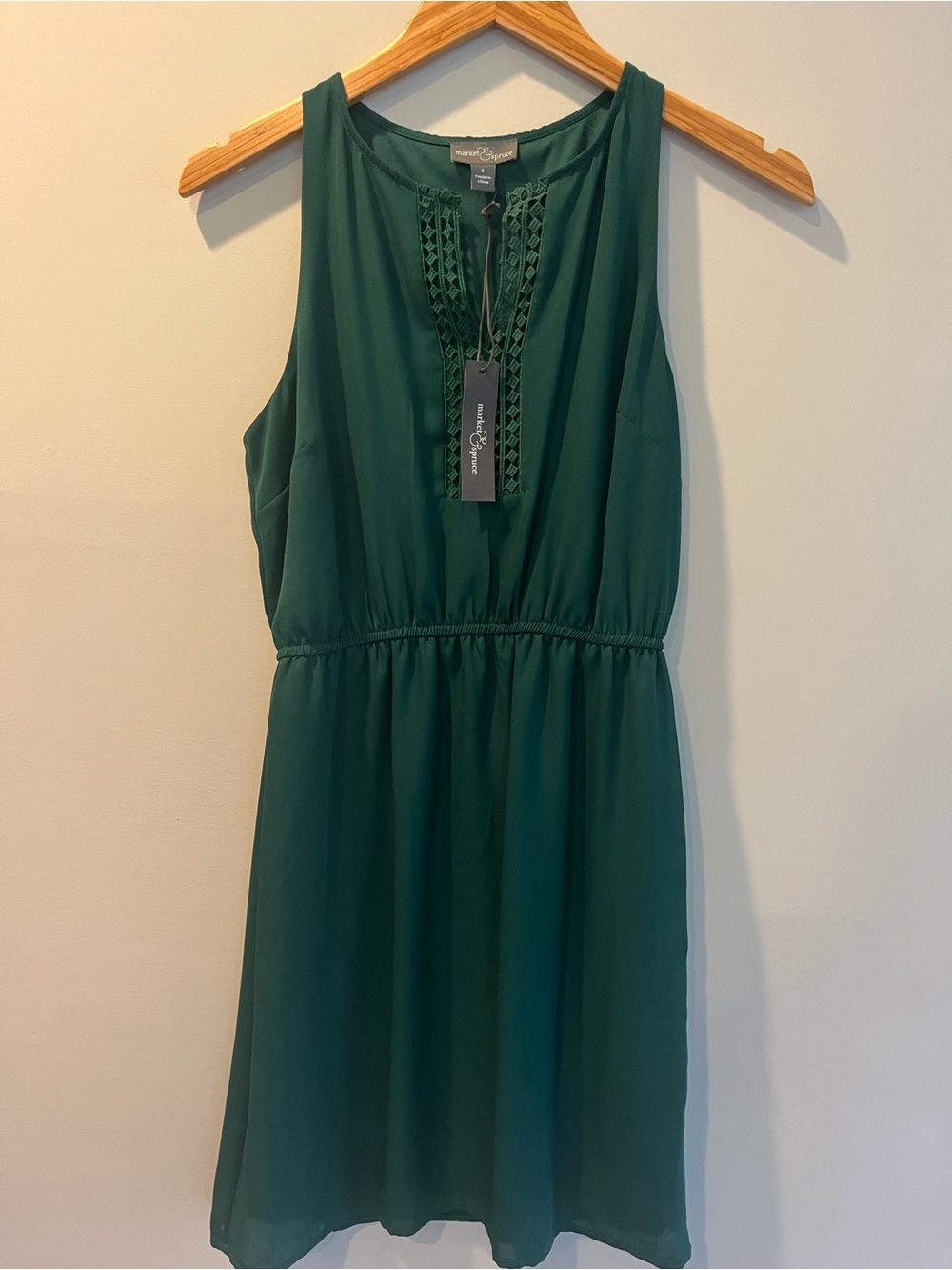 Market & Spruce Forest Green Sleeveless Dress with Crochet Detail